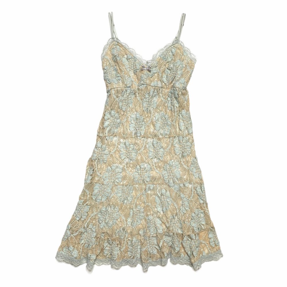 Vintage 90s tan blue lace fairy dress - Picture 1 of 10
